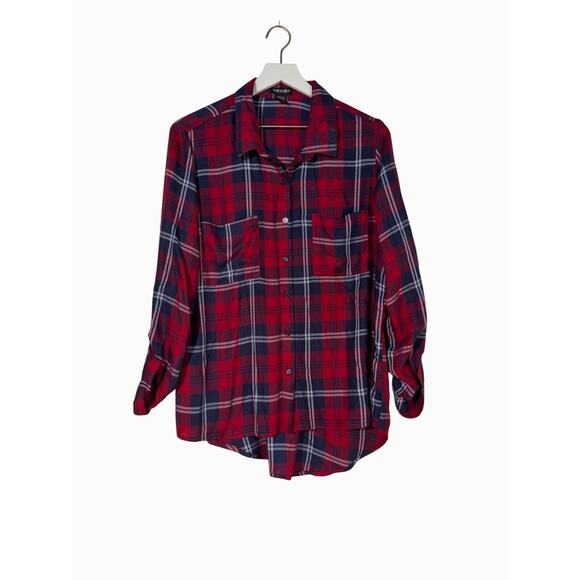 Stoosh Womens Shirt Womens XL Red & Blue Plaid Button-Up - Picture 1 of 5